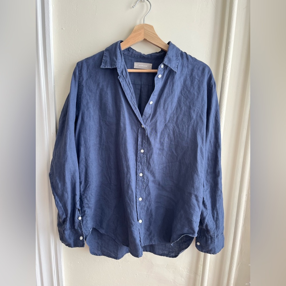 Everlane Linen Button Down Shirt in Blue - Size 6